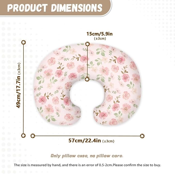 Pink Floral Nursing Pillow Covers for Newborn Breastfeeding Pillow Slipcover for Nursing Pillow U-Shaped Soft and Skin-Friendly Hidden Zipper Design
