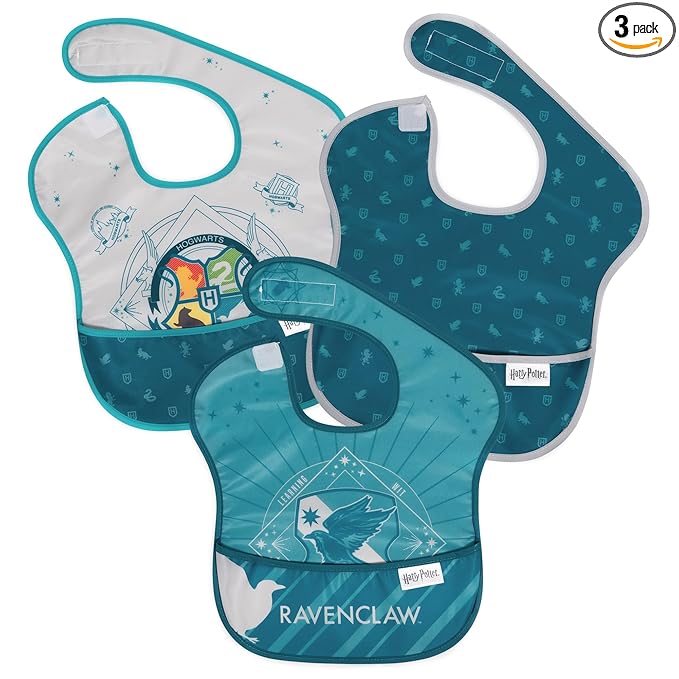 Bumkins Bibs for Girl or Boy, SuperBib Baby and Toddler for 6-24 Months, Essential Must Have for Eating, Feeding, Baby Led Weaning, Mess Saving Waterproof Soft Fabric, 3-pk Harry Potter Ravenclaw