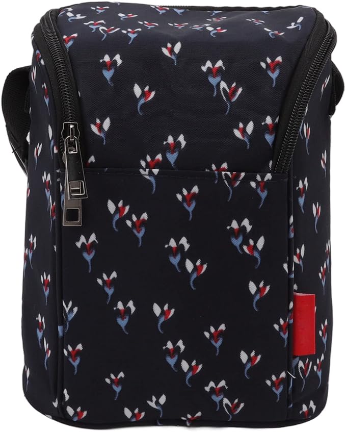 Marhynchus Nylon Baby Bottle Thermal Bag Portable Waterproof Storage Tote Pouch for Outdoor (Floral Black)