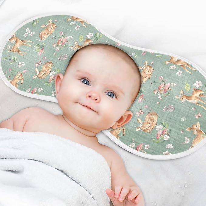 Baby Muslin Burp Cloths Set of 2 Woodland Fawn Muslin Washcloths Forest Animals Milk Spit Up Rags Soft Newborn Towel Burp Cloth Bib for Unisex Boys and Girls, 22 x 11 Inch