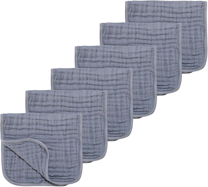 Muslin Solid Burp Cloths 100% Cotton Large 18''x10'' Extra Soft and Absorbent Multifunctional 6 Pack Baby Burping Cloth for Unisex Boys Girls (Fog Blue)