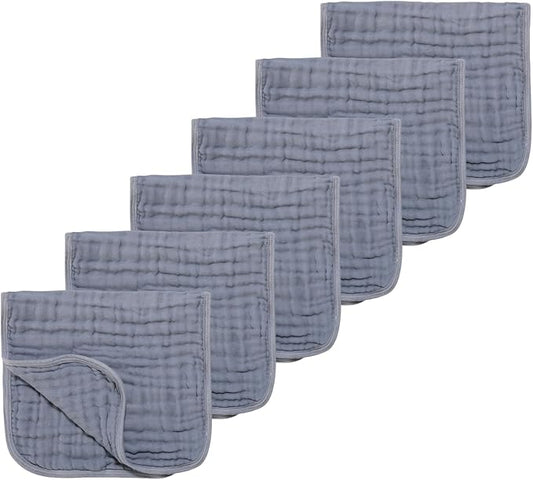 Muslin Solid Burp Cloths 100% Cotton Large 18''x10'' Extra Soft and Absorbent Multifunctional 6 Pack Baby Burping Cloth for Unisex Boys Girls (Fog Blue)