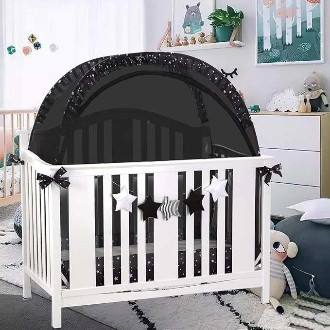 Crib Tent Crib Net, Pop-up Baby Tent Breathable Mesh Toddler Bed Canopy Covers with Self-Locking Zippers, Prevent Babies Climbing Out, Falling and Mosquito Bites