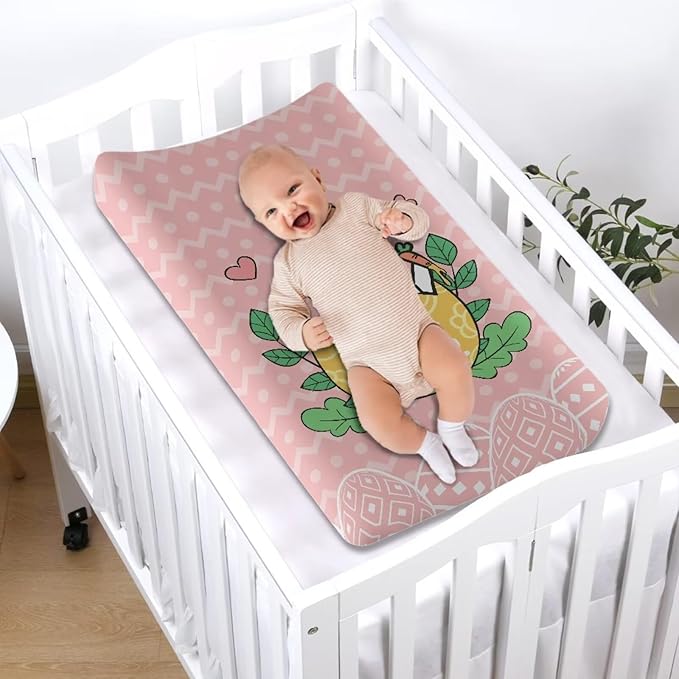 Rabbit Easter Changing Pad Cover Waterproof Breathable Universal Tray Table Mat for Boys Girls Stretchy Soft Changing Table Cover
