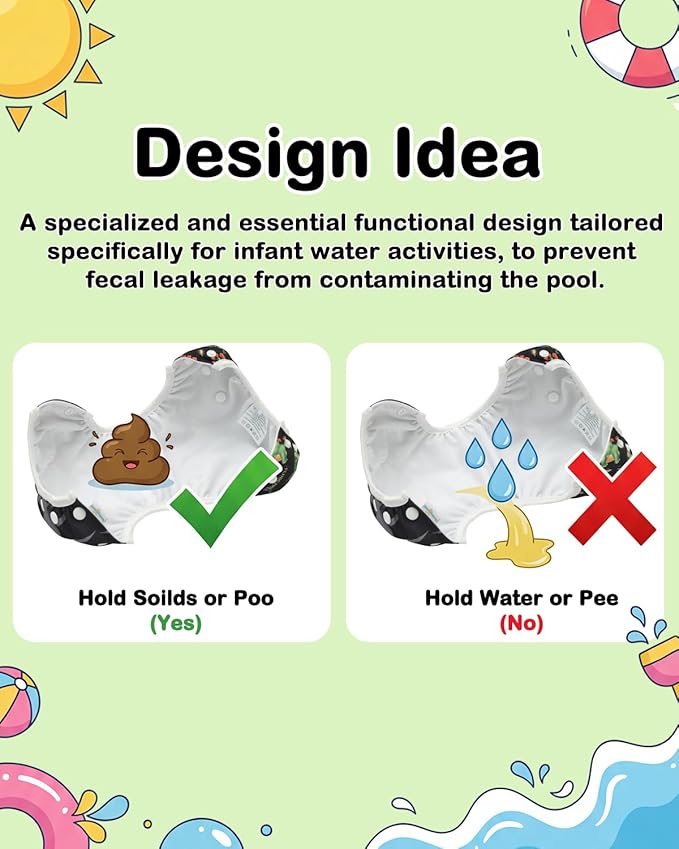 Babygoal Baby Swim Diapers 2 Pack for 0-8 Months Newborn and Babies, Reusable Adjustable Washable for Swimming Lessons