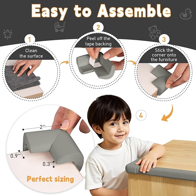 Thick Corner Edge Protector for Baby Proofing, 6.56Ft Furniture Edge Bumper with 10 L-Shaped & Soft Foam Corner Guards,Adhesive Baby proofing Bumper for Table, Small Toddler Bed (Gray)