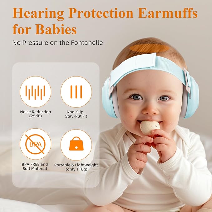 BEBOAN Baby Ear Protection for Infants & Toddlers(0–48 Months), CE & ANSI Certified 25dB Noise Cancelling Headphones for Airplane Travel - Improve Sleep - Party, Soft Adjustable & Comfortable, Blue