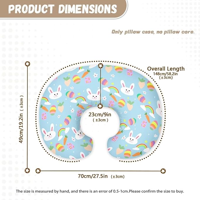 Easter Egg and Rabbit Breastfeeding Pillow Slipcover for Baby Newborn U-Shaped Breastfeeding Pillowcase Cushion Cover Durable and Easy to Clean