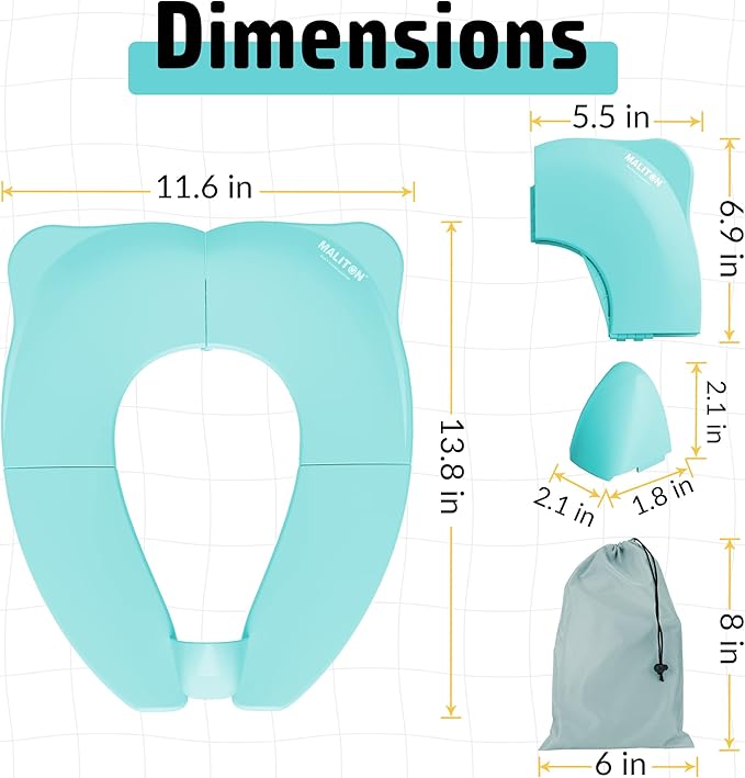 Maliton Travel Potty Seat for Toddler & Kid Travel, Portable Foldable Potty Seat with Storage Bag, Non-Slip Potty Training Toilet Seat Cover wth Splash Guard (Aqua Green)