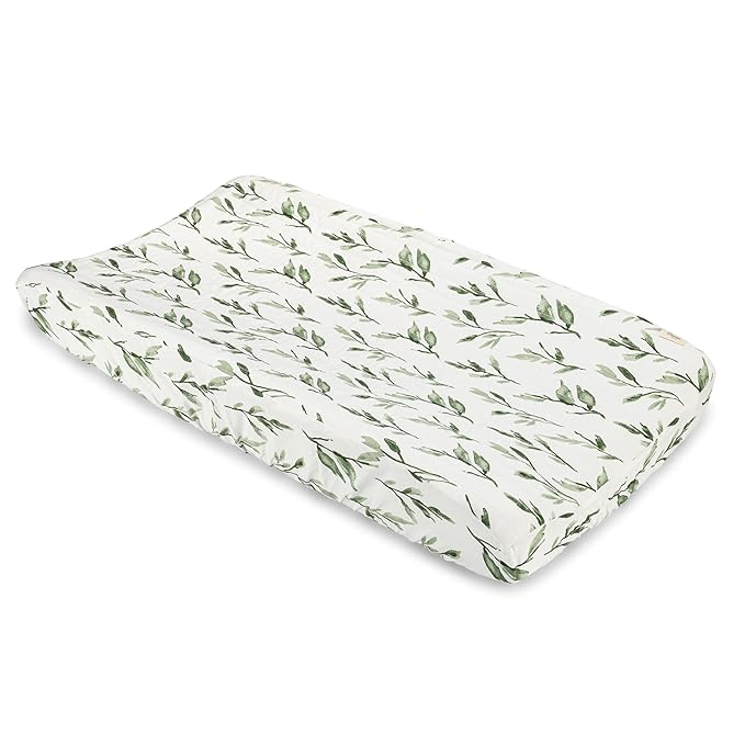 Crane Baby Changing Pad Cover, 100% Cotton Sateen Exterior, Green Nursery Decor, Floral Leaf Baby Changing Table Pad Cover, Fits Standard 16" x 32", Jungle Nursery Decor, Change Table Sheets