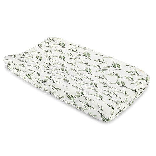 Crane Baby Changing Pad Cover, 100% Cotton Sateen Exterior, Green Nursery Decor, Floral Leaf Baby Changing Table Pad Cover, Fits Standard 16" x 32", Jungle Nursery Decor, Change Table Sheets