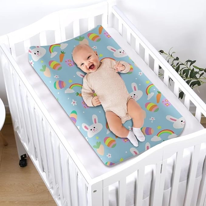Rabbit Easter Changing Pad Cover Waterproof Easter Decor Stretchy Lightweight Universal Tray Table Mat Soft Diaper Changing Mat Cover for Baby