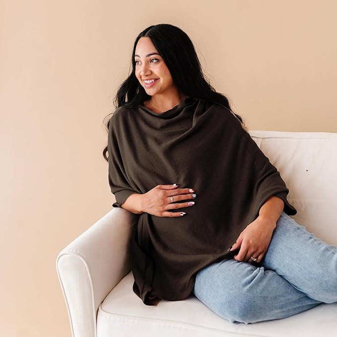 MakeMake Organics Knit Breathable Nursing Cover Up for Breastfeeding - Soft GOTS Certified Organic Cotton Breastfeeding Cover Up for Women - Privacy Feature, Gray