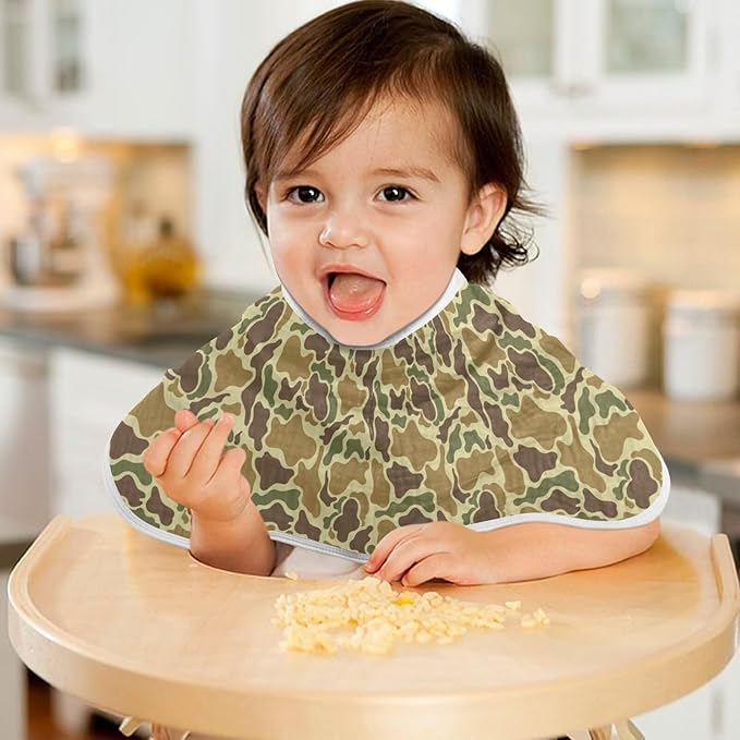 Baby Muslin Burp Cloths Set of 1 Vintage Camo Green Muslin Washcloths Camouflage Retro Brown Army Milk Spit Up Rags Soft Newborn Towel Burp Cloth Bib for Unisex Boys and Girls, 22 x 11 Inch