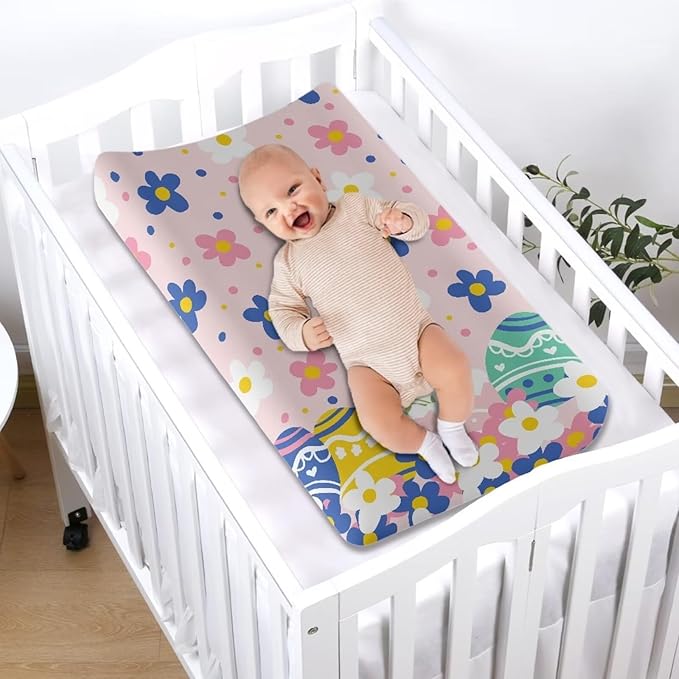 Easter Eggs Changing Pad Cover Baby Girls Boys Pink Diaper Change Table Sheet Rabbit Cover Soft Stretchy Changing Table Covers Mat Sheet Cover Soft Breathable