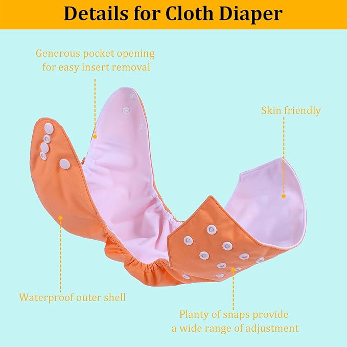 babygoal Reusable Cloth Diaper with Insert for Baby Boys and Girls 8-35lbs, Adjustable and Washable Nappy