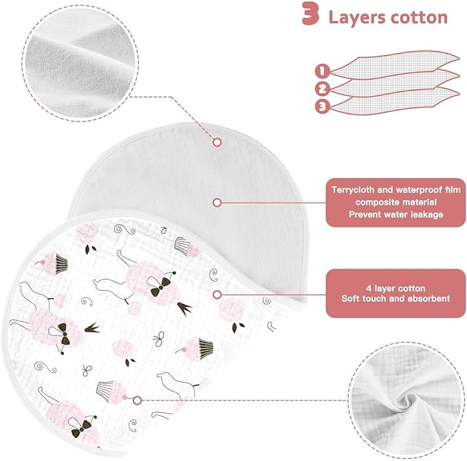 Princess Poodle Dog Cake Pink Flower Muslin Burp Cloths for Baby 1 Pack Soft 100% Cotton Baby Washcloths Bibs for Boy Girl