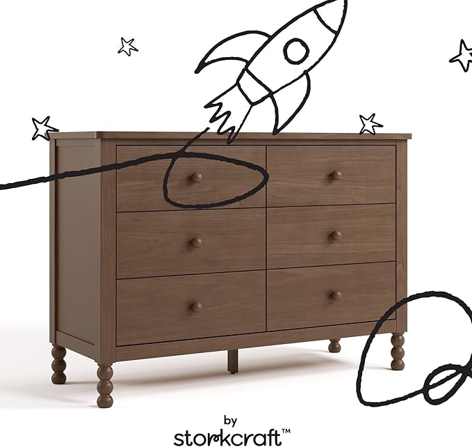 Storkcraft Rio 6 Drawer Dresser (Hazelnut) – GREENGUARD Gold Certified, Wood Dresser for Bedroom, Kids & Nursery Storage Chest, Safety Interlocking Drawers, Pre-Installed Tracks, Kids Chest