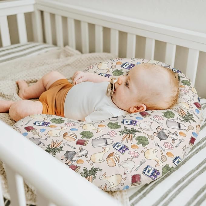 Homesteading Farm Nursing Pillow Covers for Boy Girl Lamb Duck Chick Eggs Bread Vegetable Nursing Pillow Slipcovers for Breastfeeding Pillows Retro Farm Life Soft Stretchy Cover for Newborn Infant