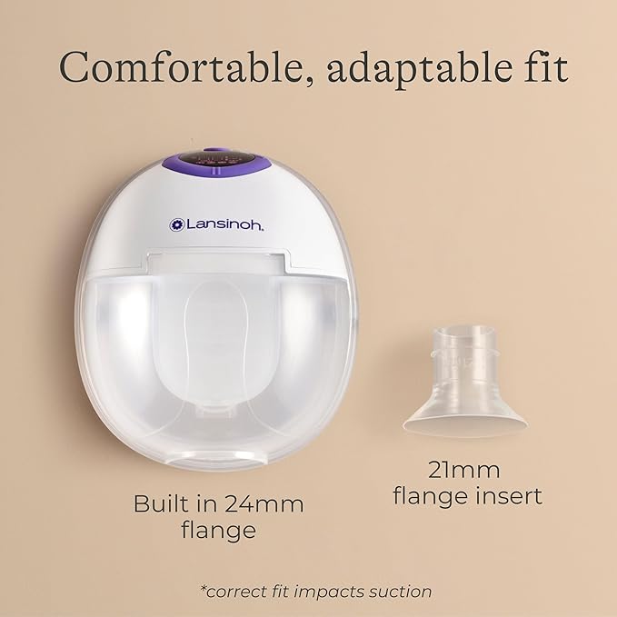Lansinoh Discreet Duo Wearable Breast Pump, Hands Free Breast Pump, 4 Pumping Modes, 9 Levels Hospital Strength Suction, LED Display, Leak-Resistant Design, 2 Breast Flange Sizes Included: 24mm & 21mm