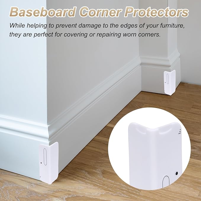 uxcell 6 Pcs 4 Inch Baseboard Corner Protector Guards, Furniture Corner Cover Proof Bumpers for Kitchen Bedroom Wall Countertop Table, White