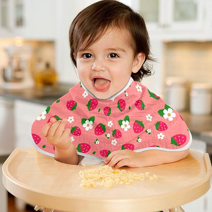 Muslin Burp Cloths for Baby Boys and Girls - 1-Pack Ultra Absorbent Strawberry Muslin Washcloths, Newborn Towel, Milk Spit Up Rags, Burp Cloth Bib for Unisex, 22 x 11 Inch