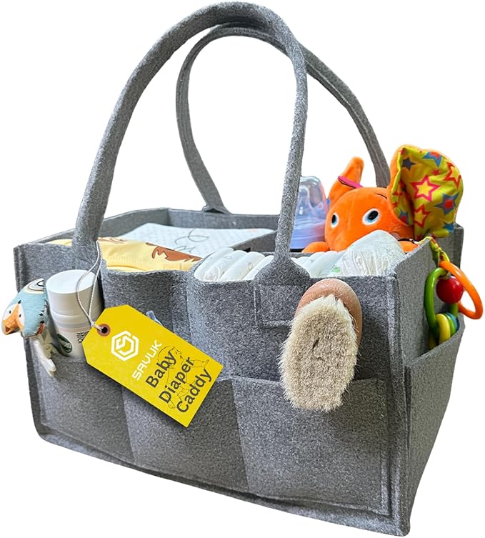 SAVUK Baby Diaper Caddy Organizer Portable Newborn Shower Basket Gifts Storage Changing Wipes Bag Car Nursery Infant Boy or Girl Baby (Grey)