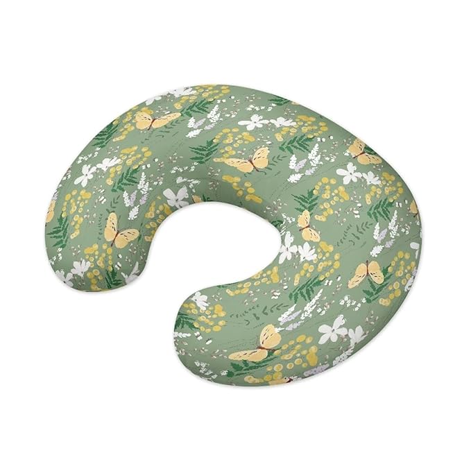 Retro Butterfly and Flower Nursing Pillow Cover for Baby Boy Girl Breastfeeding Slipcover Infant Newborn Nursery Bottle Pillowcase Stretchy Replaceable Pillow Cover Slipcover