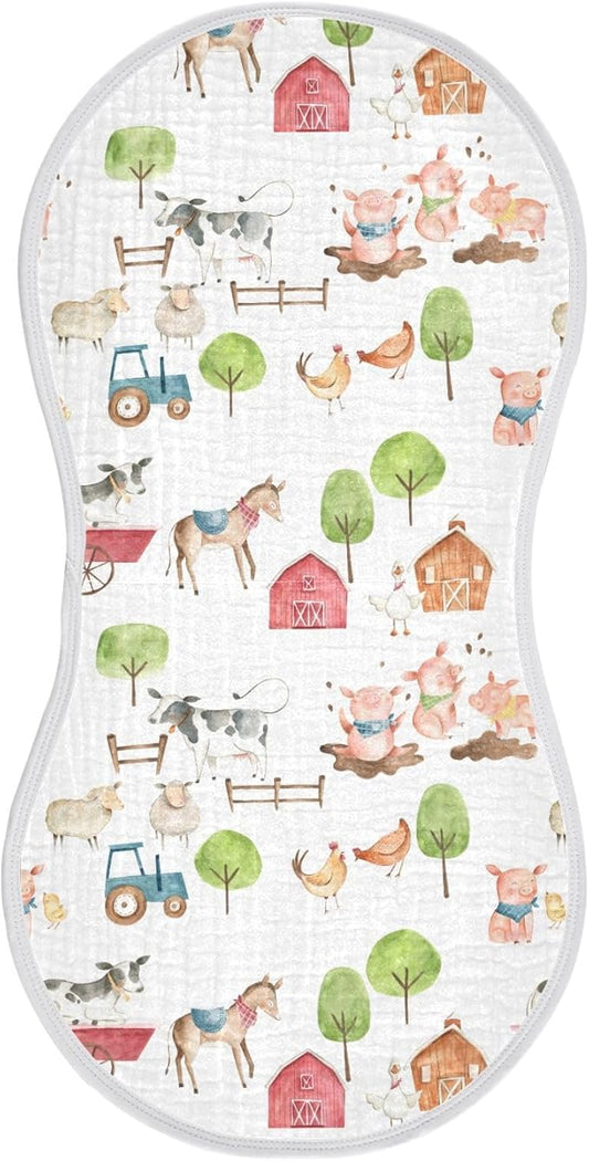 vvfelixl Watercolor Farm Animals Burp Cloths for Baby Boy Girls Baby Washcloths Burp Rags 1 Pack White