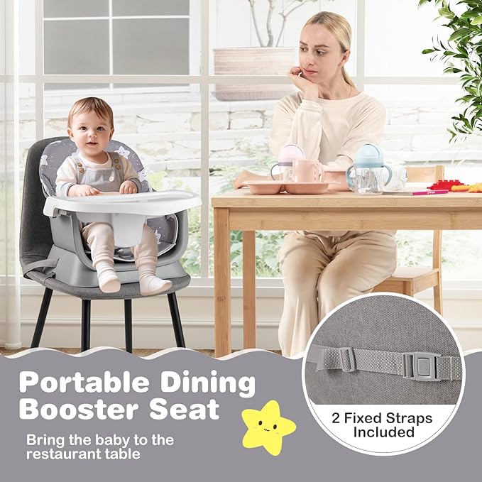KOTEK 16 in 1 Convertible High Chair, Baby Highchair & Activity Center, Booster Seat, Building Block Table, Toddler Chair with 5-Point Harness, Removable Tray & Cushion (Gray)