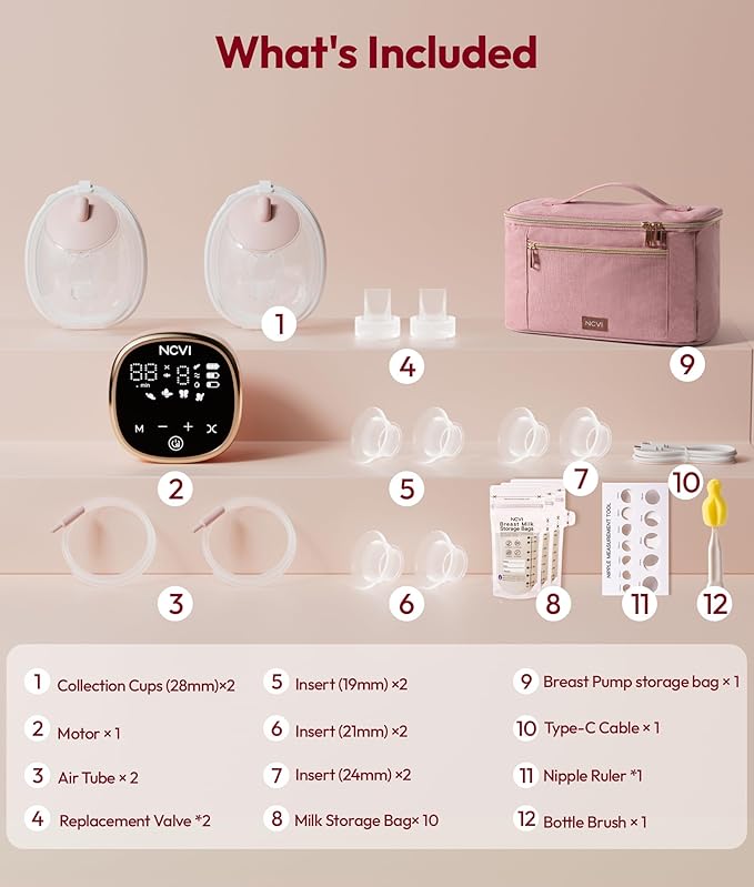 NCVI Wearable Breast Pump, in-Bra Hands-Free Electric Pump with Hospital-Grade -300mmHg Suction, Portable & Rechargeable Breast Pump, 4 Modes 9 Levels for Home, Work & On-the-Go