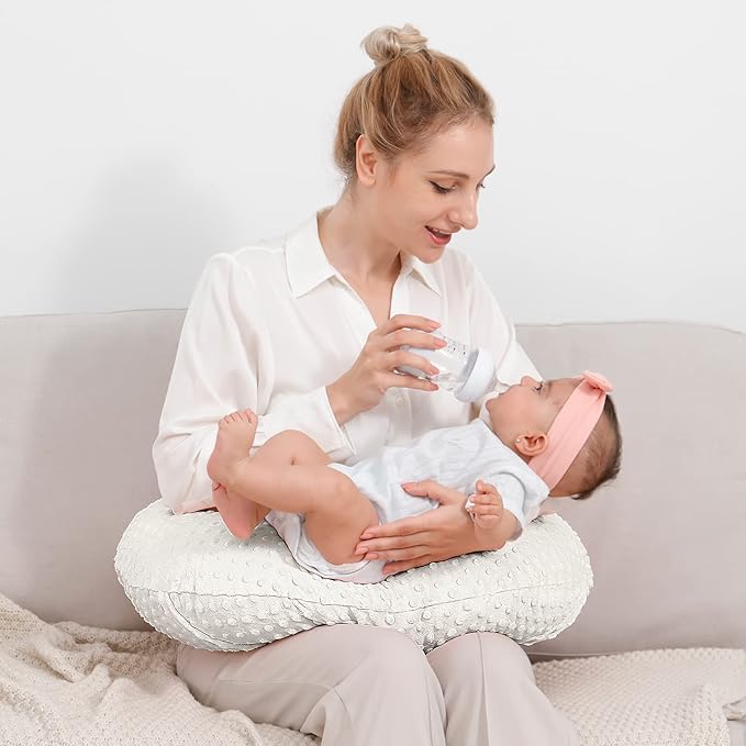 Nursing Pillow Cover Breastfeeding Pillow Cases Plush Dot Slipcover (White)