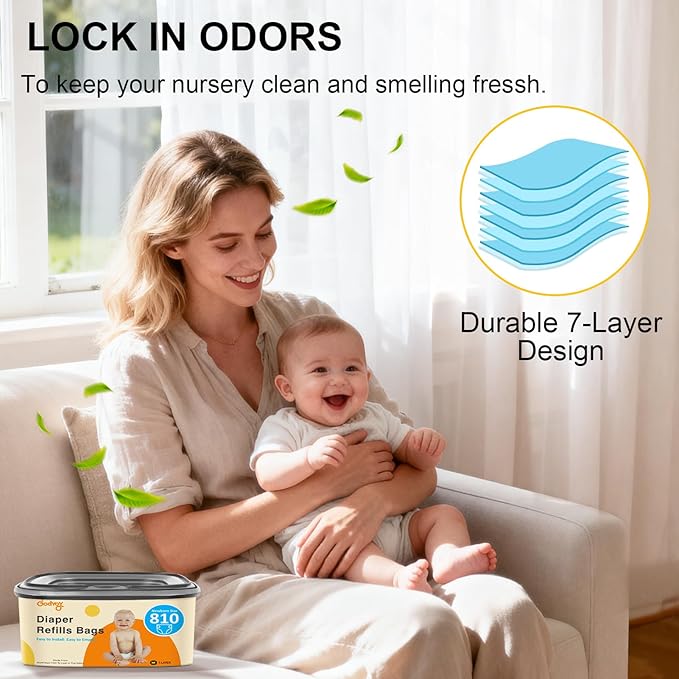 Jumbo Square Diaper Bags Refill Compatible with Diaper Genie Classic/Compact/Select Pails, Holds up to 810 Newborn-Sized Diapers, Odor Control & Durable Disposal Refill, Plant Scented, Pack of 4
