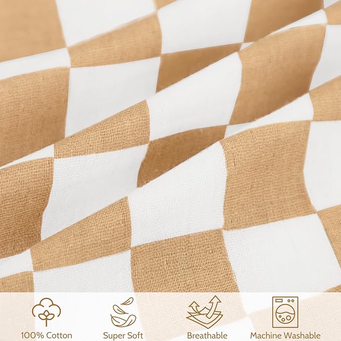 SWESEN Nursing Pillow Cover, Soft Removable Cover for Breastfeeding Pillows, Pillow Slipcover for Baby Boys and Girls, Comfortable & Breathable,Sand-Colored Plaid, Washable (Only Cover)