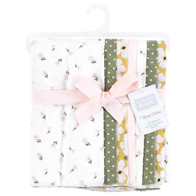 Hudson Baby Unisex Baby Flannel Burp Cloth 7pk, Sage Floral, One Size