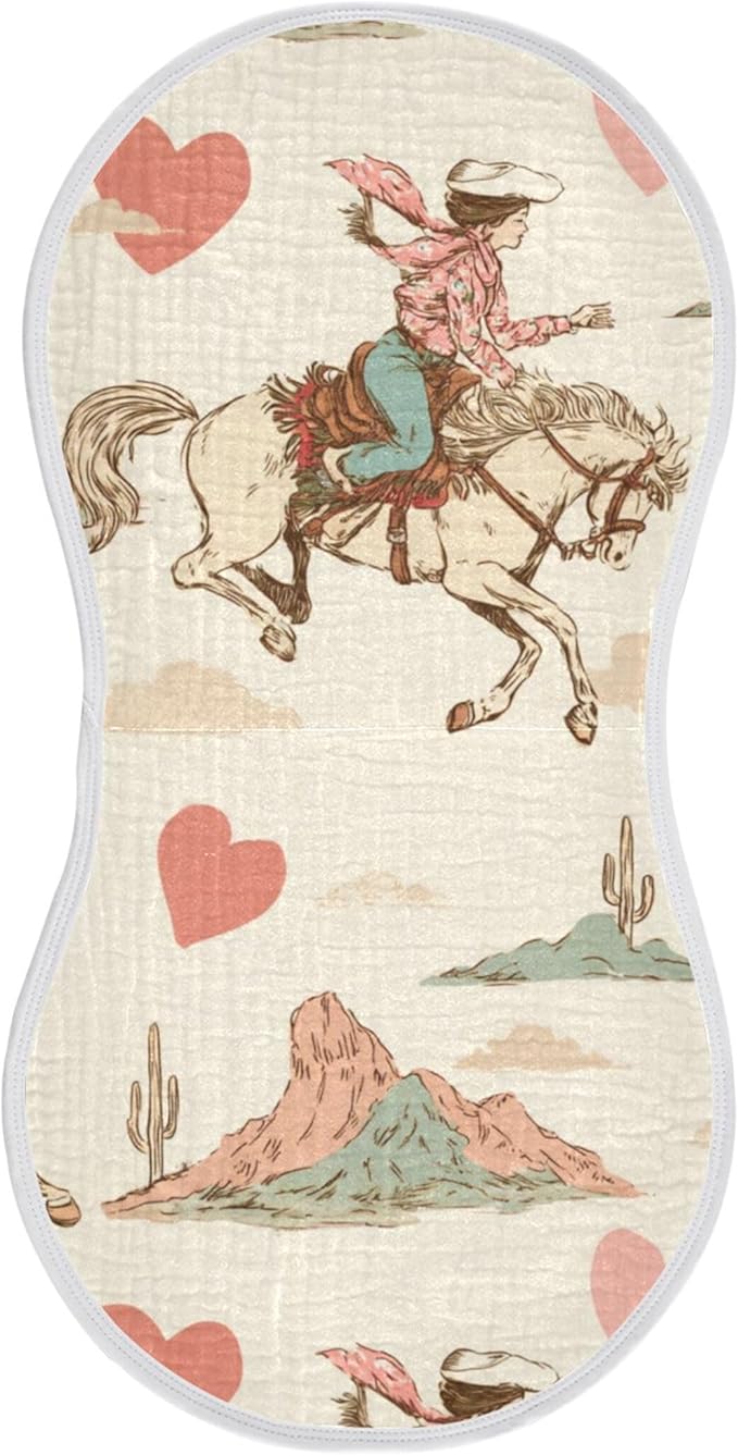 Western Cowgirl Vintage Burp Cloths Baby Boys Girls Absorbent Soft Cotton Burping Cloths Rags 1 Pack
