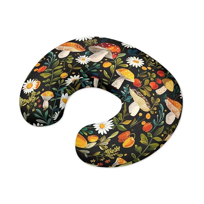 Mushroom Daisy Print Feeding Pillow Cover Breastfeeding Pillow Covers for Breastfeeding Mom Soft Nursing Pillow Case Skin-Friendly U-Shaped Hidden Zipper Design
