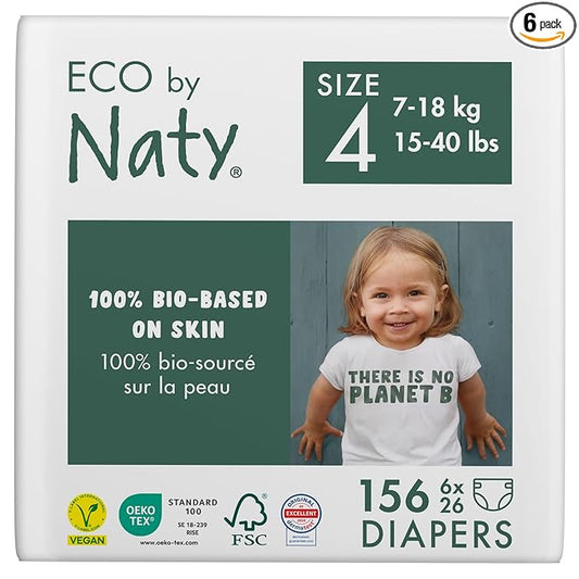 Eco by Naty Baby Diapers - Plant-Based Eco-Friendly Diapers, Great for Baby Sensitive Skin and Helps Prevent Leaking (Size 4, 156 Count)