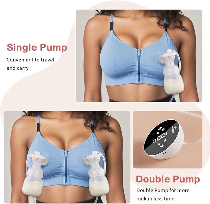 Saglve Breast Pumps,Double Electric Breast Pump Portable with 4 Modes & 9 Levels,320mmHg Strong Suction,10 Breastmilk Storage Bags,2 Size Flanges,LED Display,Rechargeable Portable Pump Breastfeeding