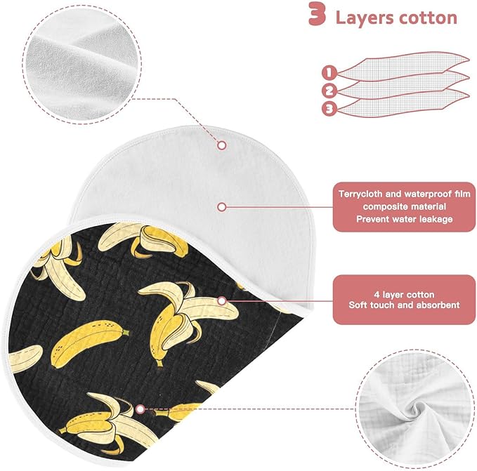 4 Pack Muslin Burp Cloths Cartoon Banana Black Print Cotton Baby Burp Cloths Absorbent Soft Burping Cloth Washcloths for Newborn Babies 22x11 Inch