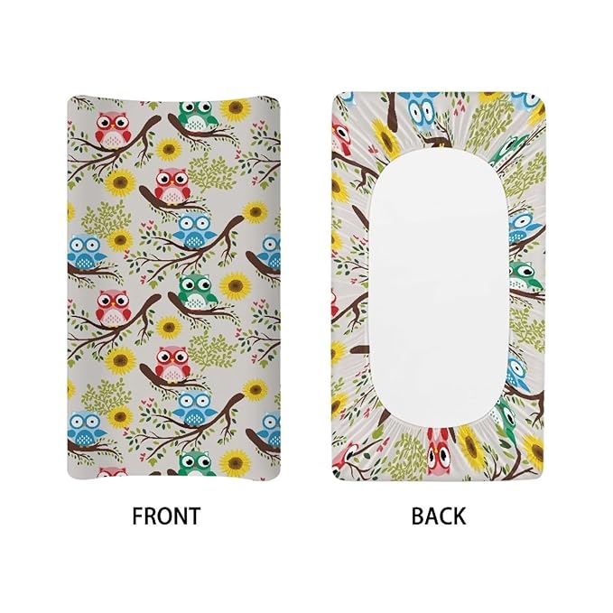 Owl Sunflower Baby Changing Pad Cover Infant Newborn Changing Table Cover Girls Boys Diaper Table Change Mat Sheet Cover Soft Breathable