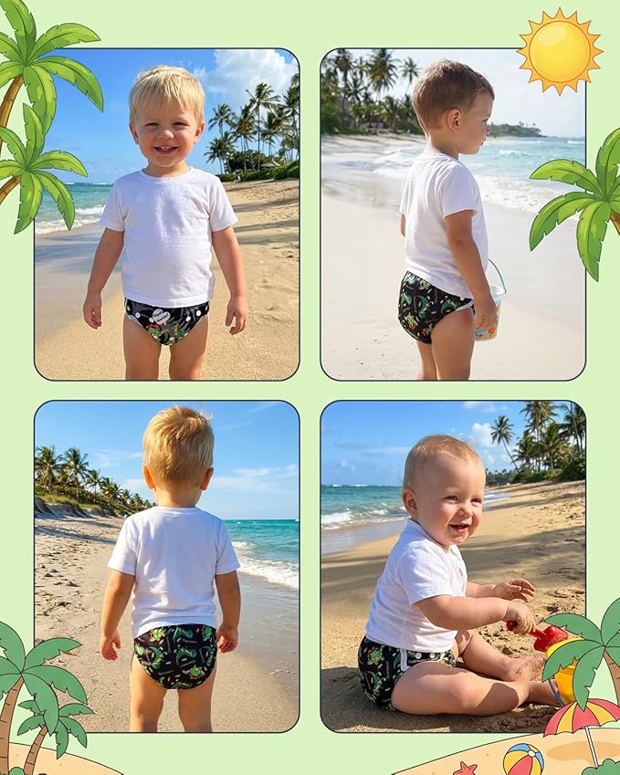 Babygoal Baby Swim Diapers 3 Pack for 8 Months-3 Years Infant and Toddler, Reusable Adjustable Washable for Swimming Lessons