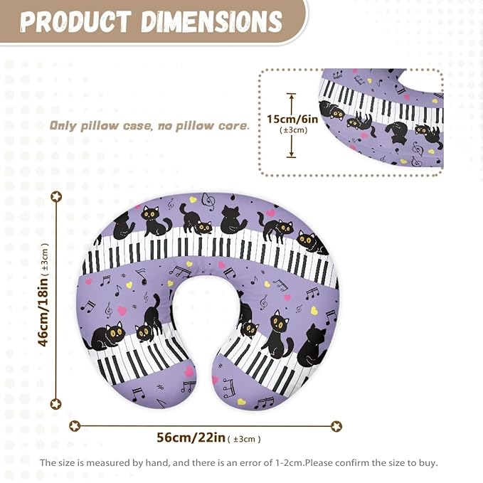 Nursing Pillow Cover Music Note Cat Breast Feeding Pillows for Babies Boys & Girls Soft Breathable Nursing Pillow Case U Shaped Nursing Pillow Slipcovers for Breastfeeding Mom