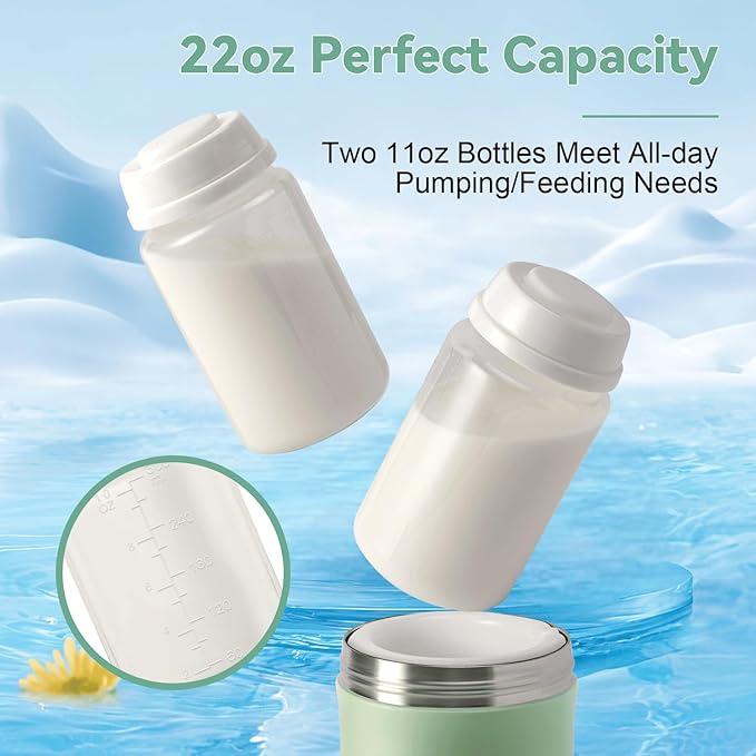 Portable Breast Milk Cooler Bottle - Mothers Day Gift 22oz Capacity Breastmilk Chiller for Travel, 360° Cooling Keeps Milk Fresh for 24 Hours, Breastfeeding Essentials with 2pcs Bottle for Storage