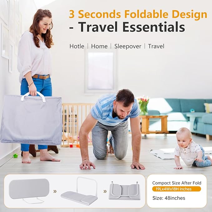Toddler Bed Rails for Travel - Baby Guard Bed Rail Portable for Crib, Twin, Queen, Full, King Size Beds - Easy to Assemble, Safety Bed Side Rail for Toddlers and Kids