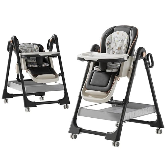 Nine point nine PU Leather Highchair, High Chairs for Babies and Toddlers, Adjustable Baby High Chair, Easy to Fold Baby Chair (X8122 Deep Grey)