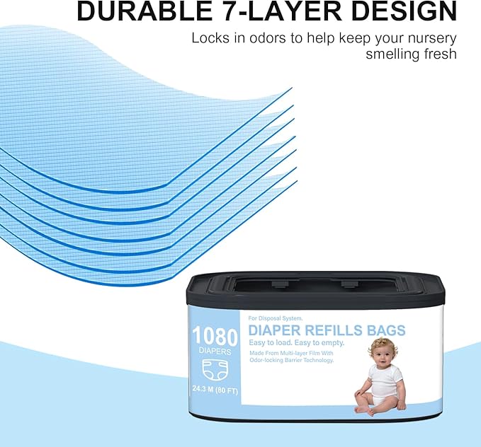 Jumbo+ Square Refills Disposal Bags Refill Compatible with Diaper Genie Compact, Classic and Select Pails, Hold Up to 1080 Newborn-Sized Diapers Per Refill, Pack of 3