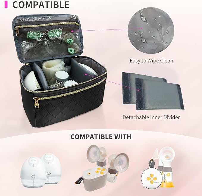 Wearable Breast Pump Bag for Elvie and Medela Pumps - Compact, Travel-Friendly Pump carrying case with Waterproof Mat - Ideal for Working Moms (Black)