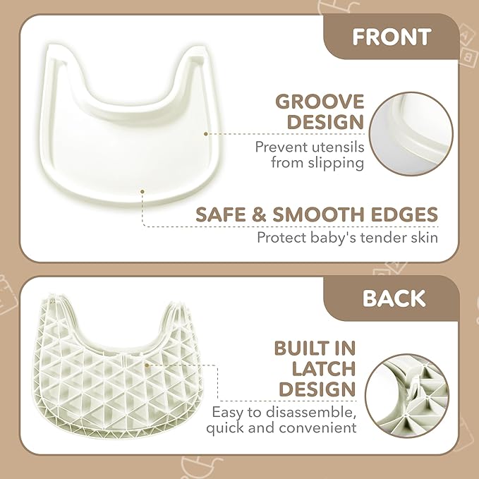 High Chair Tray Compatible with Stokke Tripp Trapp Chair – Matte Milky – NO Suction Plate Feature – Ergonomic Curved Design – BPA-Free, Easy to Assemble