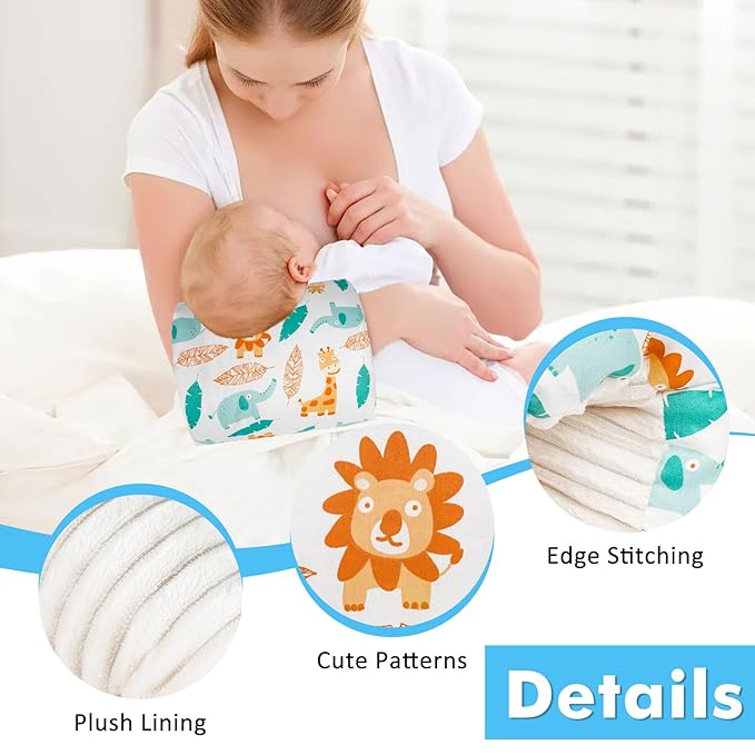 Baby Feeding Arm Pillow,Soft Cotton Bottle Nursing Arm Pillows for Newborn,Breastfeeding Pillows for More Support for Mom and Baby,Portable and Washable,Ergonomic Nursing Essentials(White Animals)